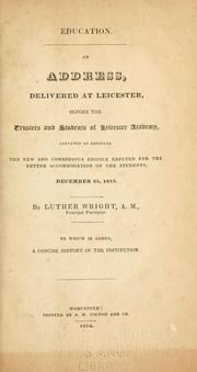 Cover of Education by Wright, Luther