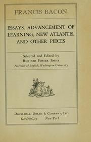 Front cover of Essays, Advancement of learning, New Atlantis and other pieces by Francis Bacon
