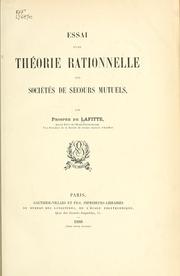 Front cover of Essai d'une théorie rationnelle des sociétés de secours mutuels by Prosper de Lafitte