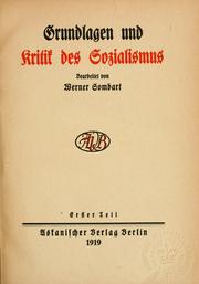 Front cover of Grundlagen und Kritik des Sozialismus by Werner Sombart