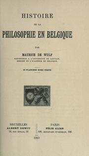 Cover of Histoire de la philosophie en Belgique by M. de Wulf