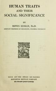 Front cover of Human traits and their social significance by Irwin Edman