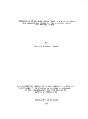 Front cover of Interaction of learner characteristics with learning from analogical models of the periodic table and written texts by Jeffrey Richard Lehman