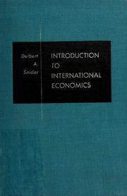 Front cover of Introduction to international economics by Delbert A. Snider