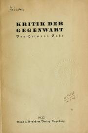 Front cover of Kritik der Gegenwart by Hermann Bahr