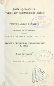 Front cover of Kants Psychologie im Verhältnis zur transzendentalen Methode by Kurt Richard Ernst Burchardt