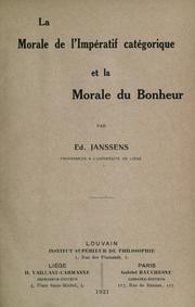 Front cover of La morale de l'impératif catégorique et la morale du bonheur by Ed Janssens