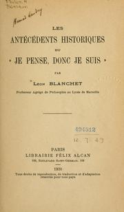 Front cover of Les antécédents historiques du "Je pense, donc je suis" by Léon Blanchet