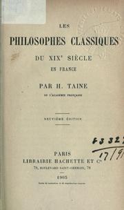 Front cover of Les philosophes classiques du XIXe siècle en France by Hippolyte Taine