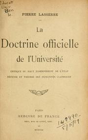 Front cover of La doctrine officielle de l'Université by Lasserre, Pierre