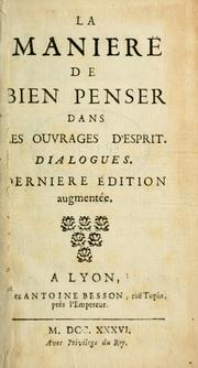 Front cover of La maniére de bien penser dans les ouvrages d'esprit by [Bouhours