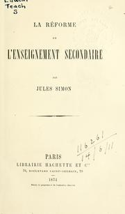 Cover of La réforme de l'enseignement secondaire by Jules Simon