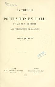 Front cover of La théorie de la population en Italie du XVIe au XVIIIe siècle by Pierre Reynaud