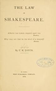 Cover of The law in Shakespeare ... by Cushman Kellogg Davis