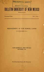 Front cover of Management of our school lands by D. M. Richards