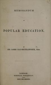Front cover of Memorandum on popular education by Kay-Shuttleworth, James Sir