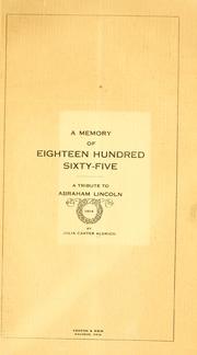 Front cover of A memory of eighteen hundred sixty-five by Aldrich, Julia Carter.