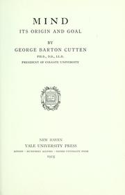 Front cover of Mind, its origin and goal by George Barton Cutten