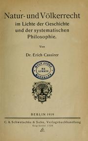 Front cover of Natur und Völkerrecht im Lichte der Geschichte und der systematischen Philosophie by Erich Cassirer