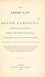 Front cover of The negro law of South Carolina by O'Neall, John Belton