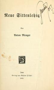 Cover of Neue Sittenlehre by Anton Menger
