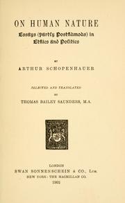 Front cover of On human nature; essays (partly posthumous) in ethics and politics by Arthur Schopenhauer