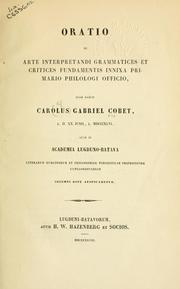 Front cover of Oratio de arte interpretandi grammatices et critices fundamentis innixa primario philologi officio by Carel Gabriel Cobet