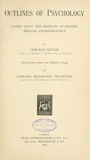 Front cover of Outlines of psychology, based upon the results of experimental investigation by Oswald Külpe