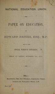 Front cover of Paper on education by Sir Edward Baines