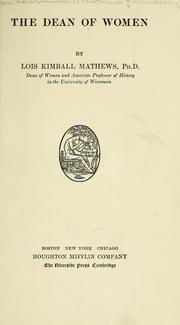 Front cover of The dean of women by Lois Kimball Mathews Rosenberry