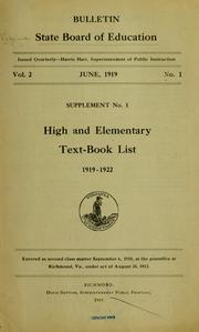 Cover of High and elementary textbook list, 1919/22-1928/30 by Virginia. State Board of Education