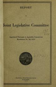 Front cover of Report of Joint legislative committee appointed pursuant to Assembly concurrent resolution no. 26, 1915 by California. Legislature. Joint committee on text-books
