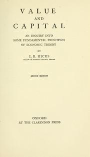 Cover of Value and capital by Sir John Richard Hicks
