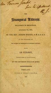 Front cover of The inaugural address, delivered in Brunswick, September 9th, 1802 by Joseph McKeen