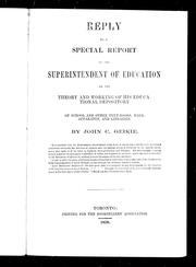 Cover of Reply to a special report of the superintendent of education on the theory and working of his educational depository of school and other text-books, maps, apparatus, and libraries by Cunningham Geike