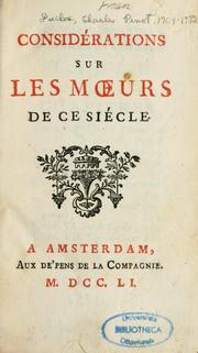 Cover of Considérations sur les moeurs de ce siècle by Charles Pinot Duclos