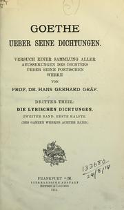 Cover of Goethe ueber seine Dichtungen by Hans Gerhard Gräf