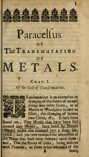 Front cover of Of the chymical transmutation, the genealogy and generation of metals & minerals by Paracelsus