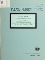 Front cover of Department of Agriculture by Montana. Legislature. Office of the Legislative Auditor.