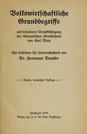 Cover of Volkswirtschaftliche Grundbegriffe, mit besonderer Berücksichtigung der ökonomischen Grundlehren von Karl Marx by Hermann Duncker