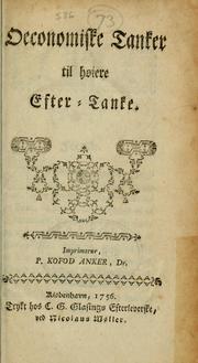 Front cover of Oeconomiske Tanker til h[iere Efter-Tanke by Unknown
