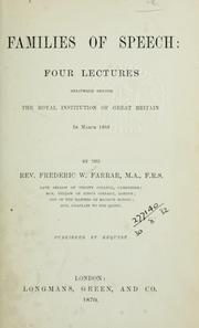 Front cover of Families of speech by Frederic William Farrar