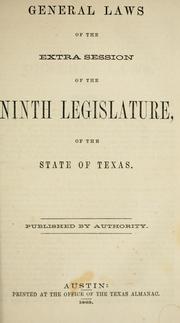 Front cover of General laws of the extra session of the ninth Legislature of the state of Texas by Texas