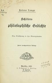 Front cover of Schillers philosophische Gedichte by Helene Lange