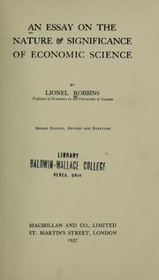 Cover of An essay on the nature & significance of economic science by Robbins, Lionel Robbins Baron