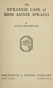 Front cover of The strange case of Miss Annie Spragg by Louis Bromfield