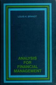 Cover of Analysis forfinancial management by Brandt, Louis Kohl.