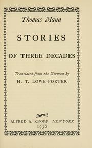 Front cover of Stories of three decades by Thomas Mann