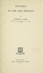 Cover of Studies in law and politics by Harold Joseph Laski
