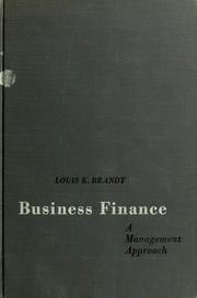 Front cover of Business finance by Louis Kohl Brandt